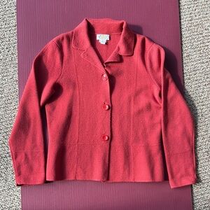 Talbots 100% Marino Wool Cardigan Size Medium Button Down Red Preppy Classic